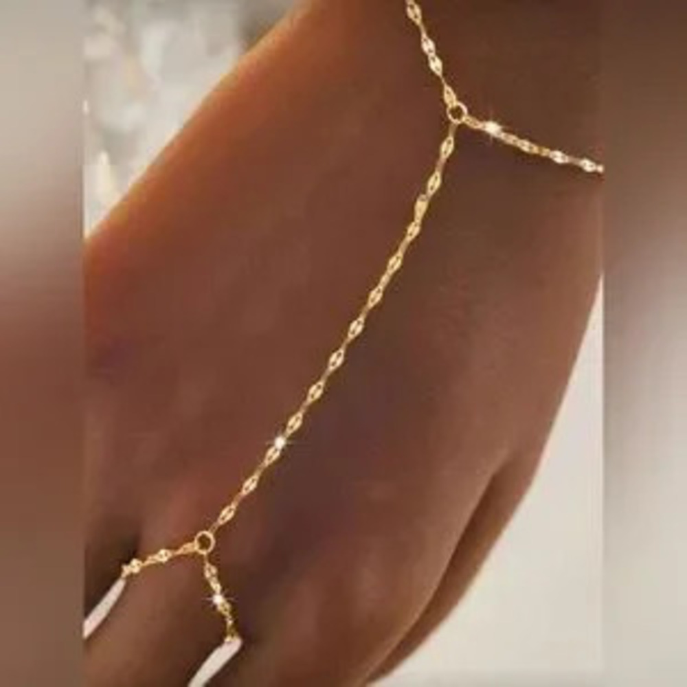 Gold Stainless Steel Hand Chain Bracelet Dainty Hand - Picture 3 of 3